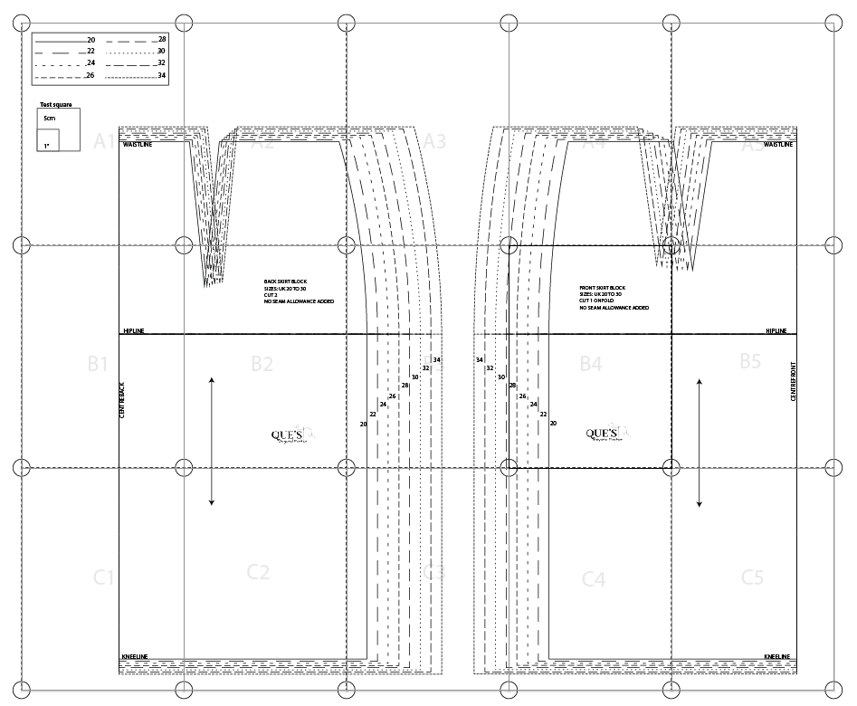 Basic Skirt 20-34_A4 Basic Skirt Pattern: Sizes 6 to 36 (Sloper Block)