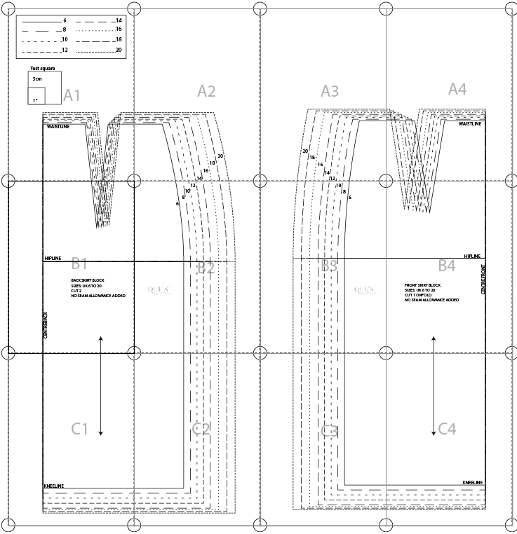Basic Skirt 6-20_1 Basic Skirt Pattern: Sizes 6 to 36 (Sloper Block)