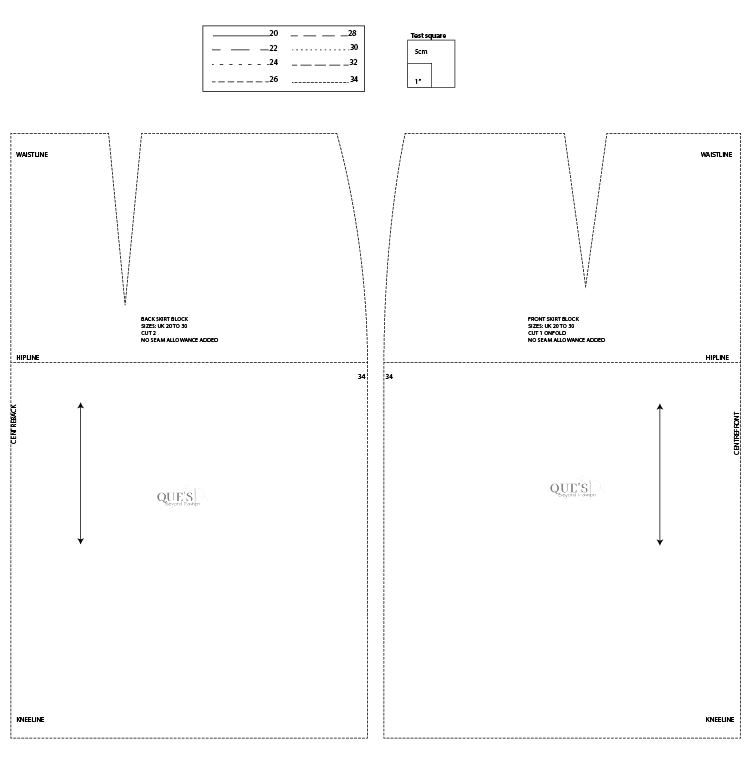 Basic Skirt Sise34 Basic Skirt Pattern: Sizes 6 to 36 (Sloper Block)
